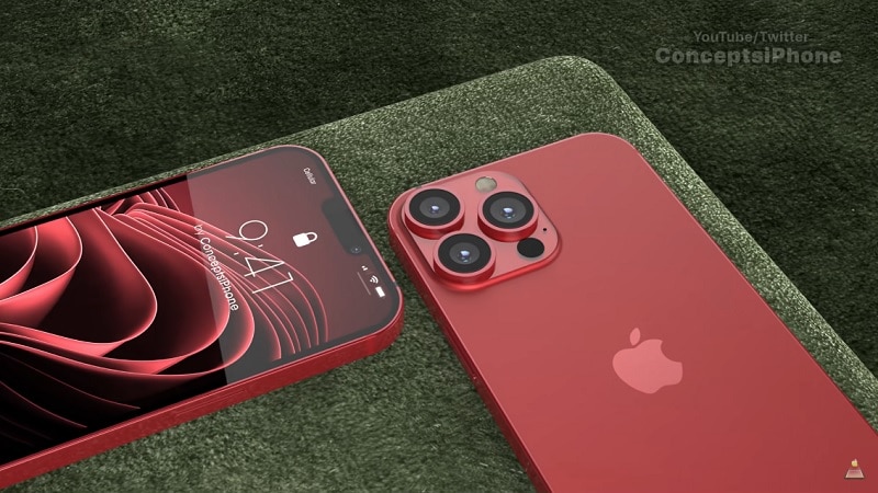 iPhone 13 Pro and Pro Max concept in dark red