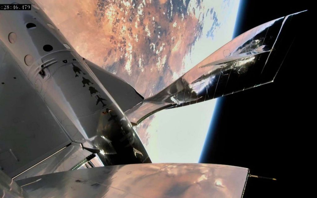 Le VSS Unity de Virgin Galactic lors du troisième vol spatial de la société de Richard Branson à près de 90 kilomètres d'altitude. © Virgin Galactic