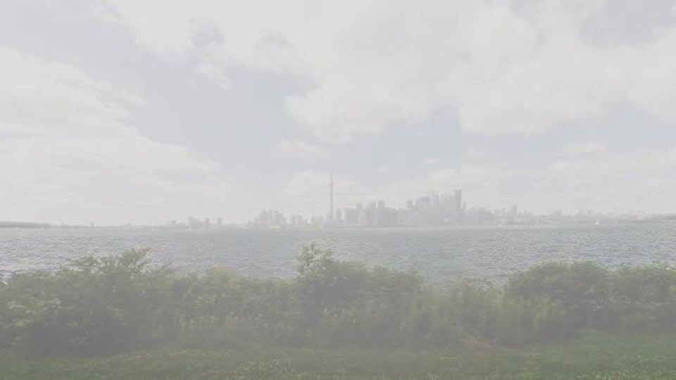 The city center and the CN Tower can hardly be seen.