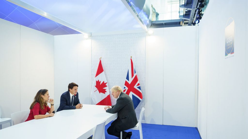 Prime Minister Justin Trudeau meets with British Prime Minister Boris Johnson
