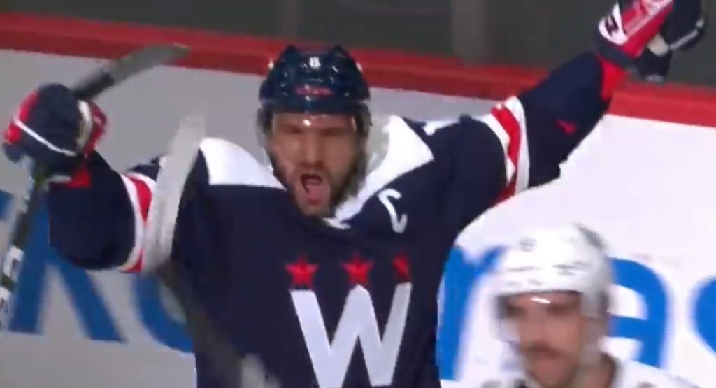 Alex Ovechkin scores his 28th career hat trick