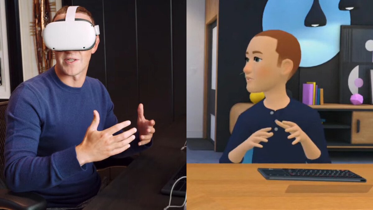 On the left, Mark Zuckerberg with the Oculus mission.  Right, Mark Zuckerberg in pixels