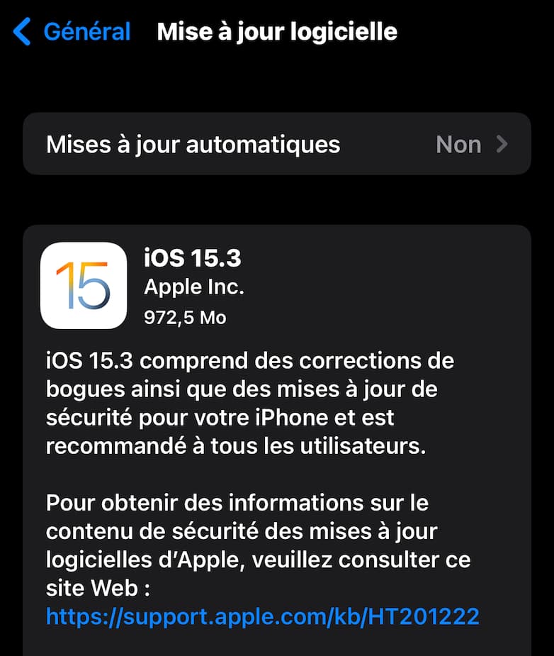 iOS software update to version 15.3 . window