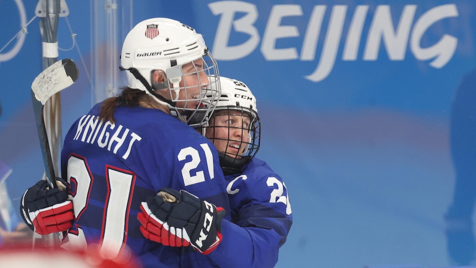 Hilary Knight celebrates her goal with her teammate.