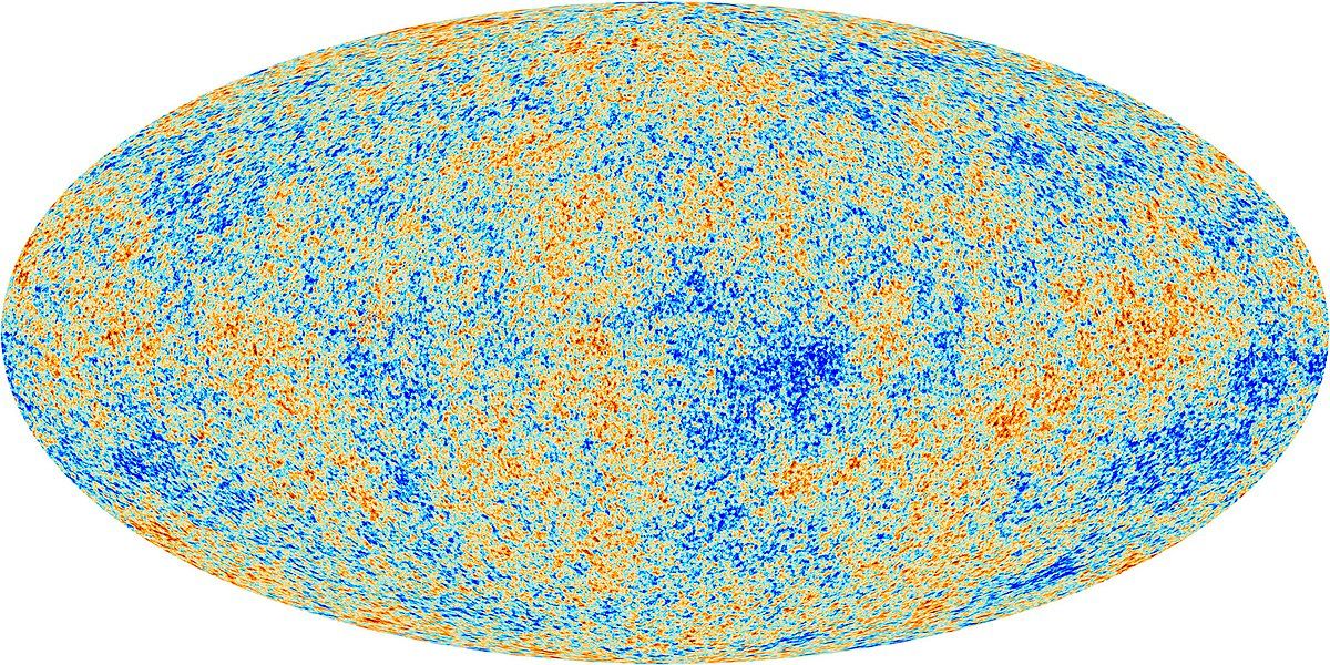 The cosmic microwave background as imaged by the Planck satellite, which makes it possible to distinguish hot and cold regions of the universe.