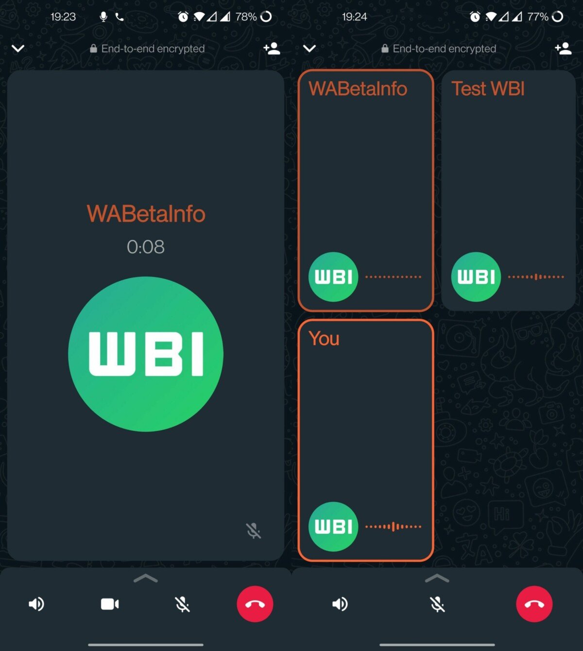 The new interface for voice calls on WhatsApp