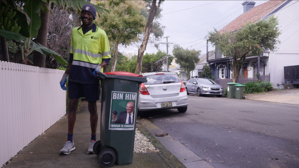 Posters against Scott Morrison in the trash before the election