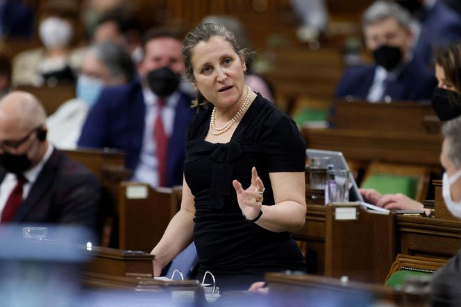 Canada's Deputy Prime Minister Chrystia Freeland at Parliament in Ottawa on April 25, 2022.