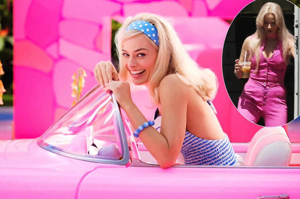 Margot Robbie appears on the Barbie set for the first time