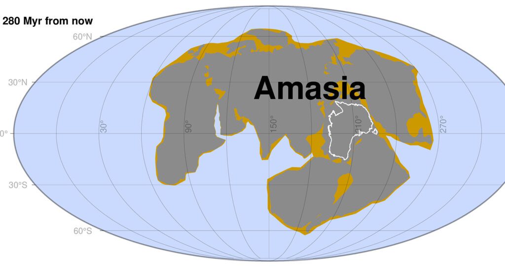 The possible formation of the supercontinent in 280 million years.  // Source: Curtin University
