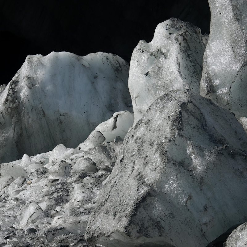 Blocks of ice at the base of the Mount Maine glacier.
